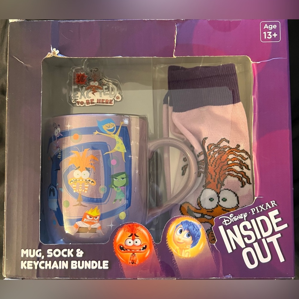 Disney Pixar Inside Out Mug Sock Keychain Gift Set CultureFly NEW